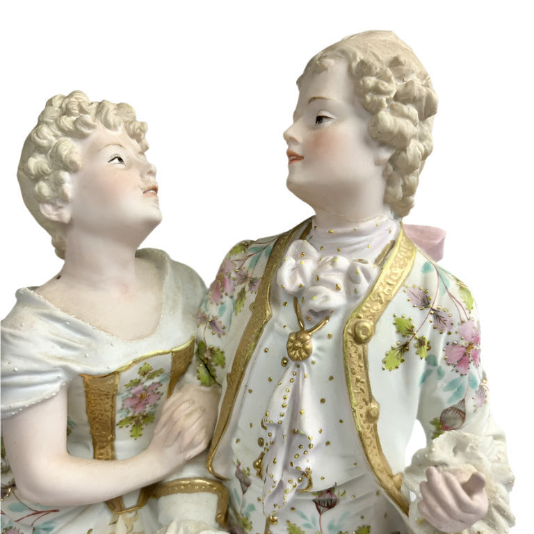 Large Bisque Porcelain Figural Group Couple – French / Dresden Style c1900