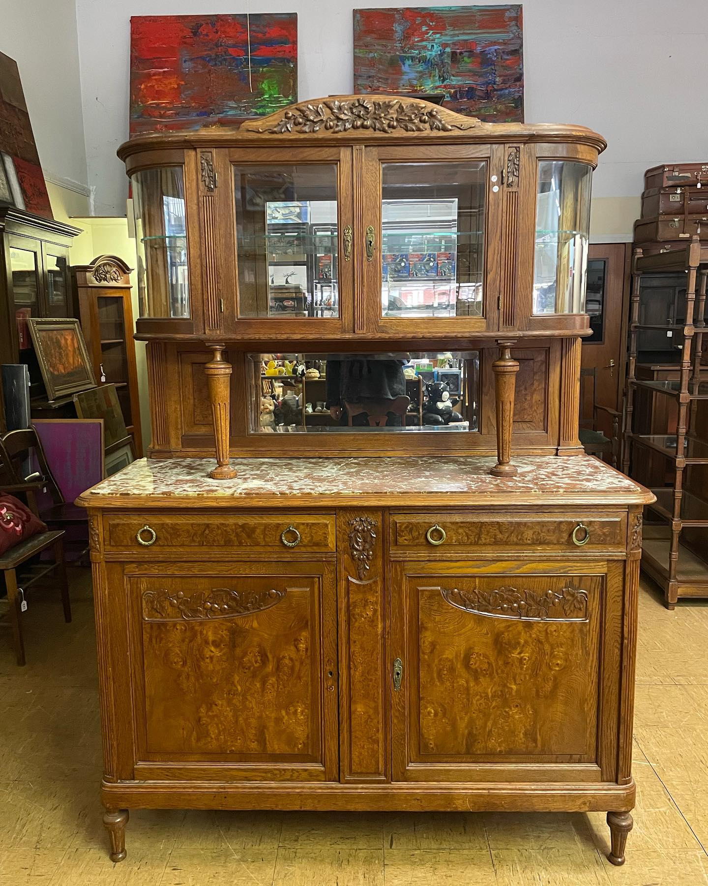 Vintage European oak and walnut dresser