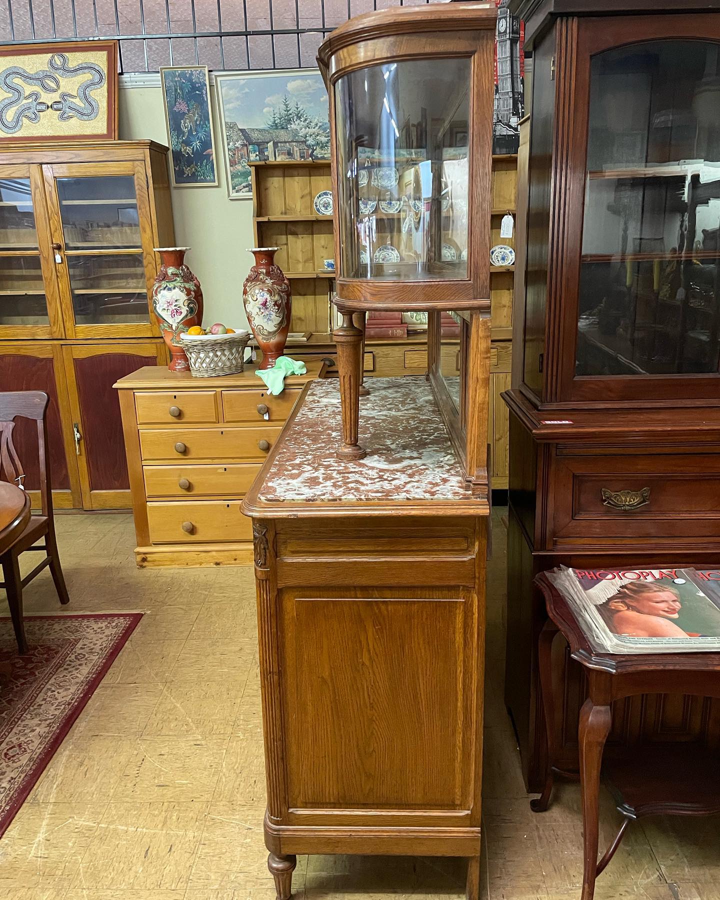 Vintage European oak and walnut dresser