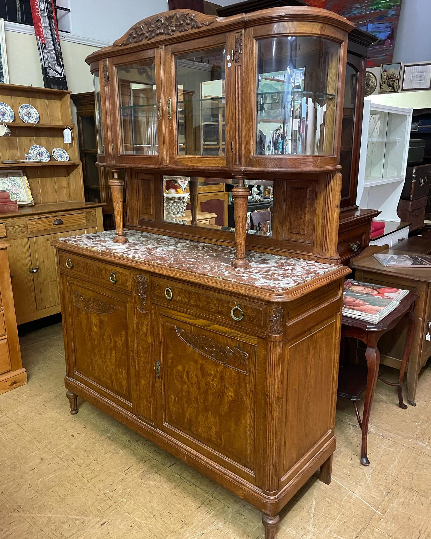 Vintage European oak and walnut dresser