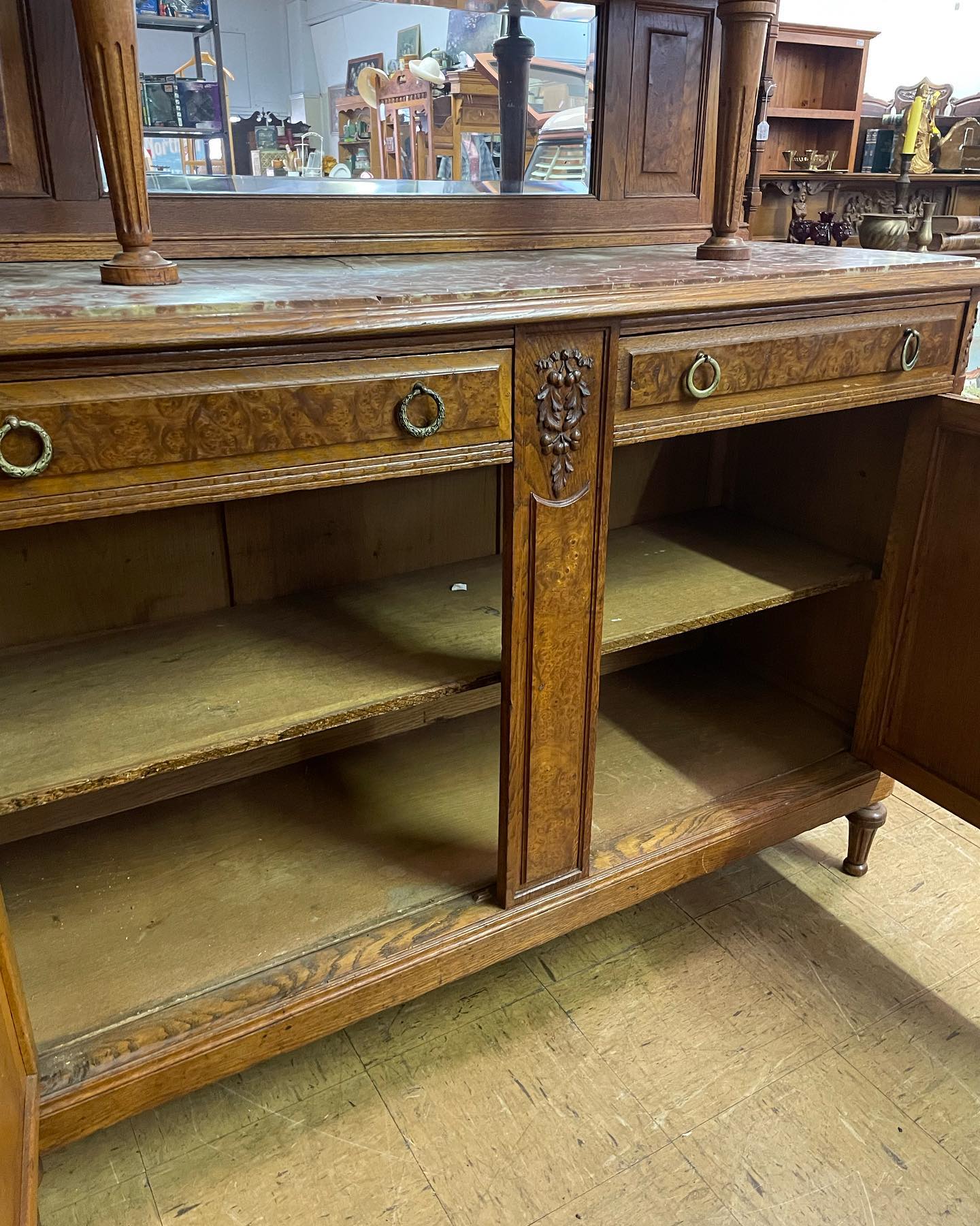 Vintage European oak and walnut dresser
