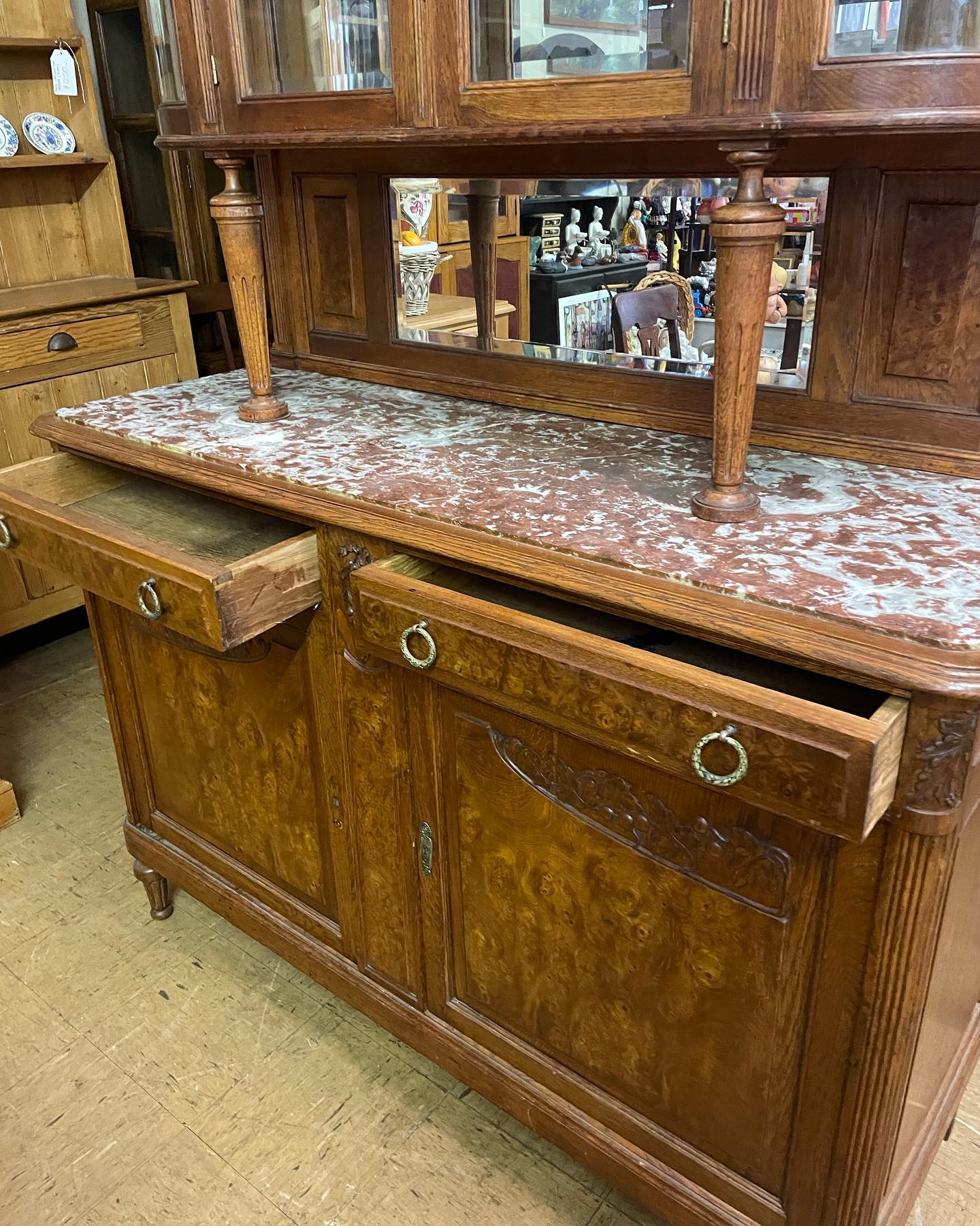 Vintage European oak and walnut dresser