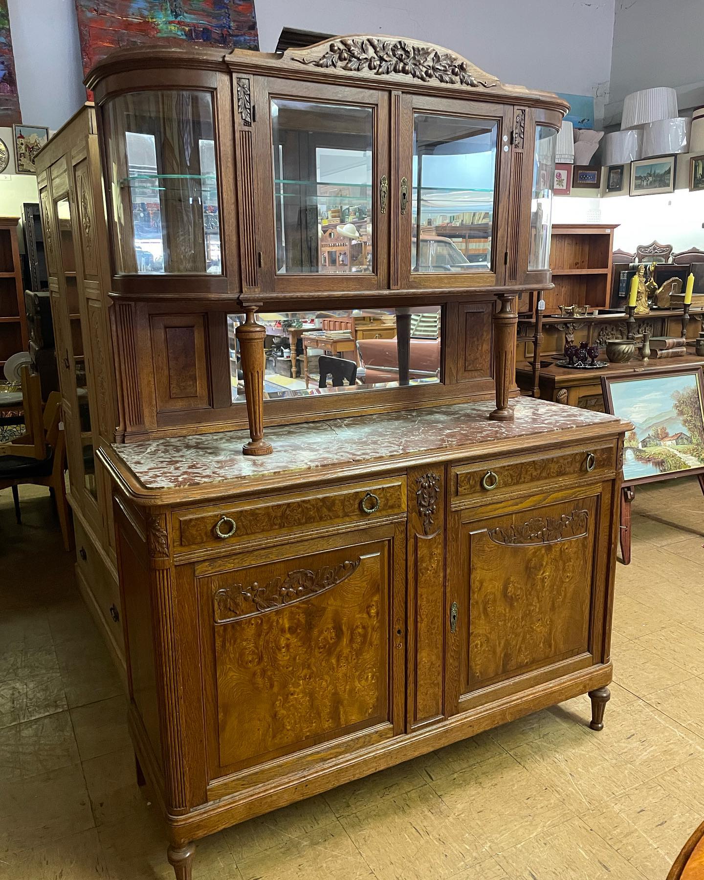 Vintage European oak and walnut dresser