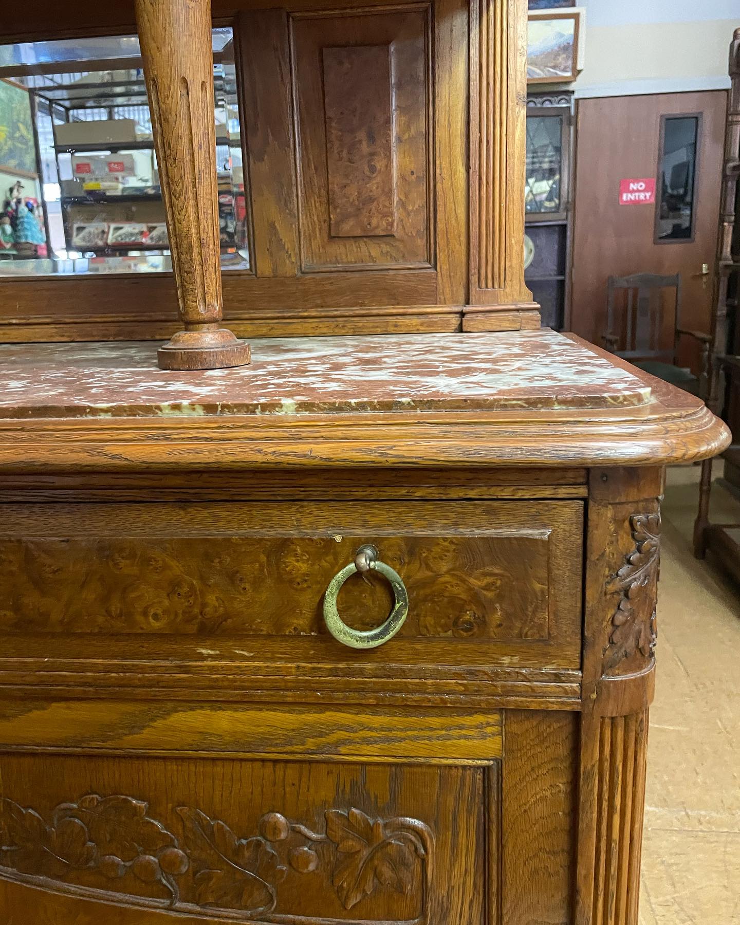 Vintage European oak and walnut dresser