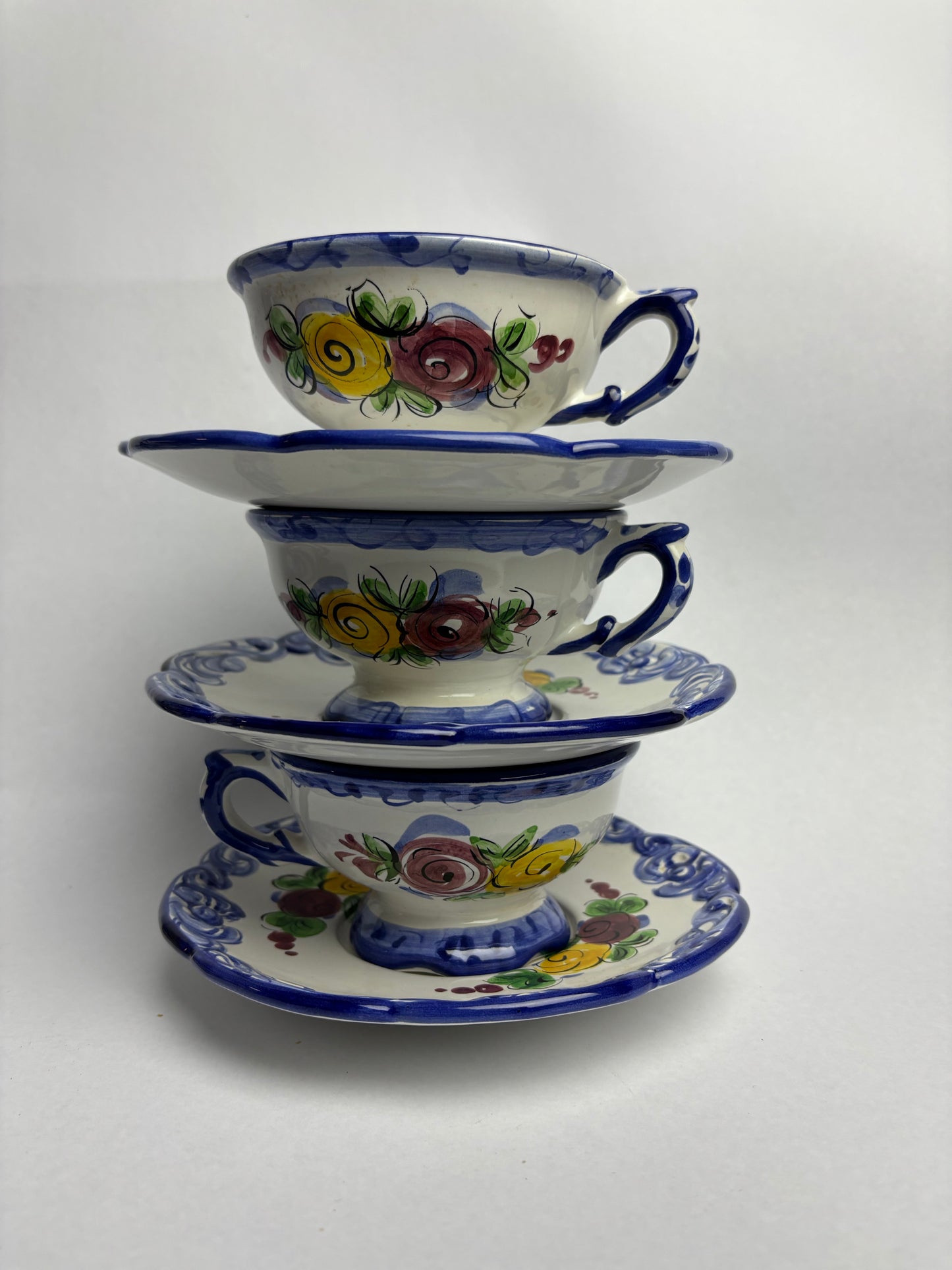 Vintage hand-painted Portuguese china tea set, complete six service in VGC