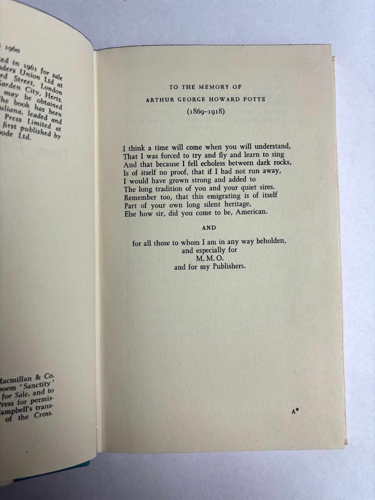 Dante called you Beatrice Paul Potts Hardcover 1961