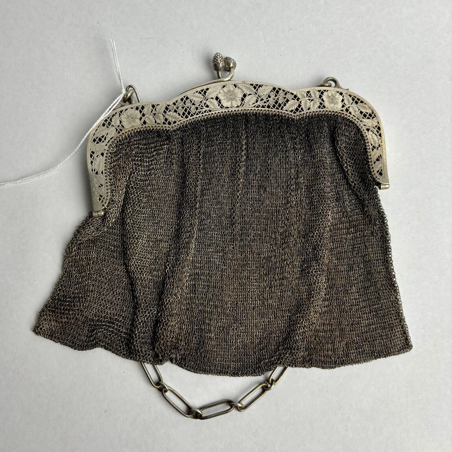 Antique Victorian White Metal Plated Mesh Purse 16cm wide