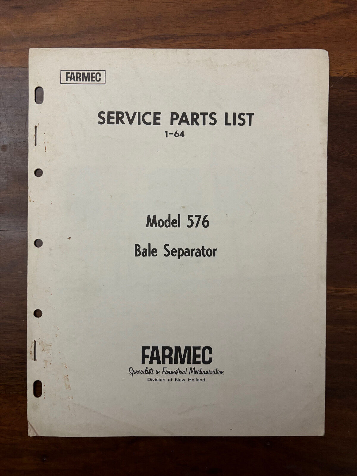 Farmec Service Parts List 1-64 Model 576 Bale Separator