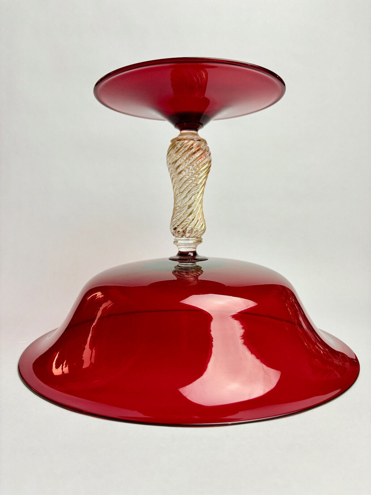 Vintage Italian Venetian Murano Glass Barovier & Toso Ruby Red Comport