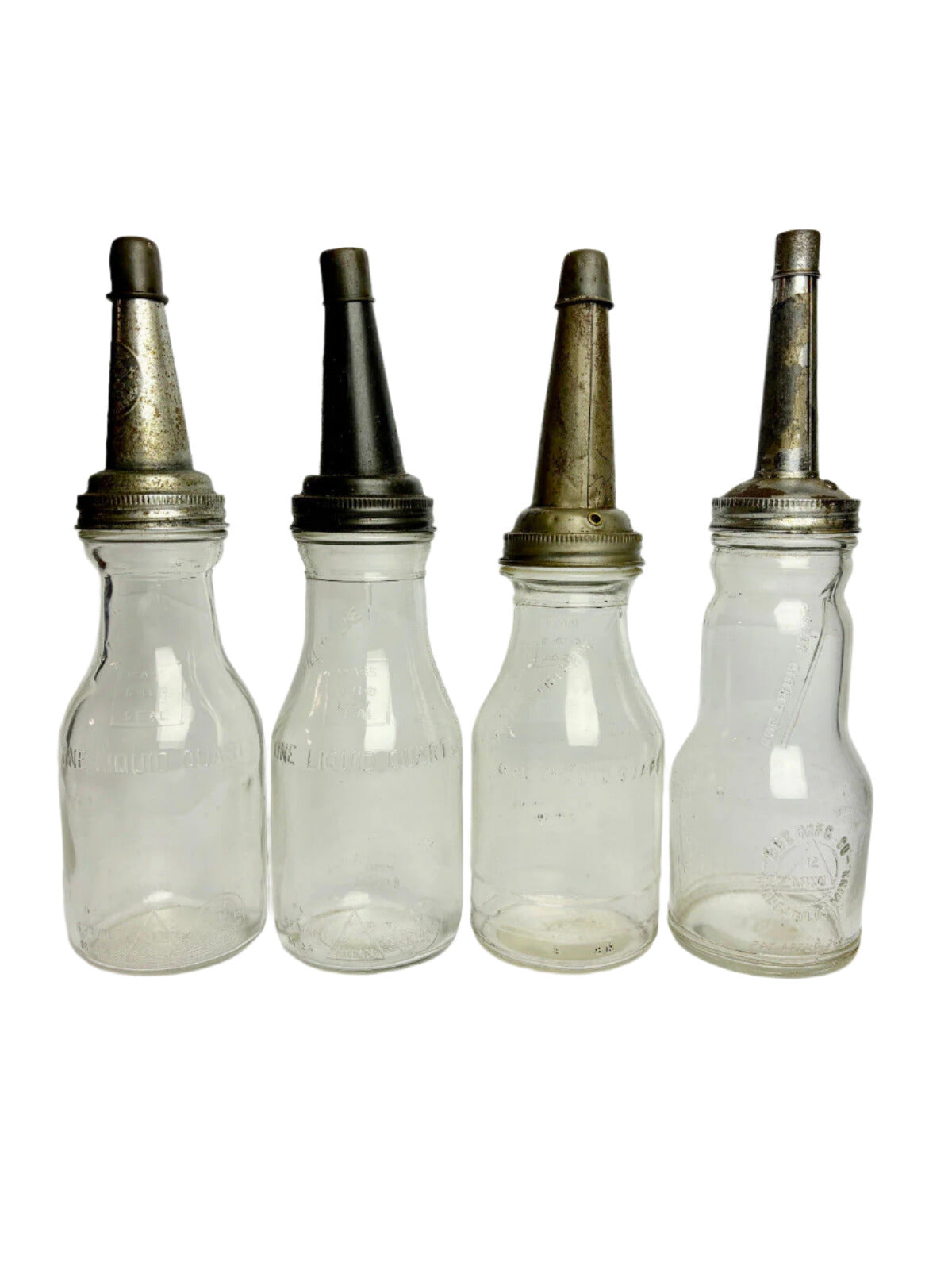 Vintage One Quart Eight Oil Bottle Rack Set Spout & Caps (non-matching)