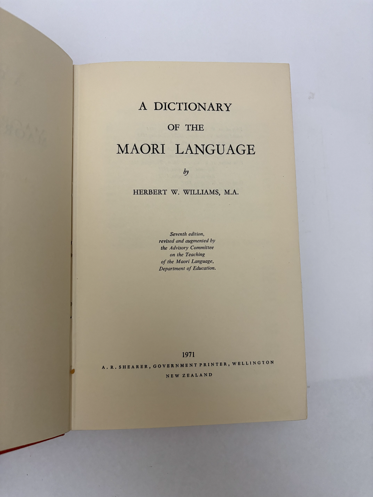 A Dictionary Of The Maori Language by Williams 1971