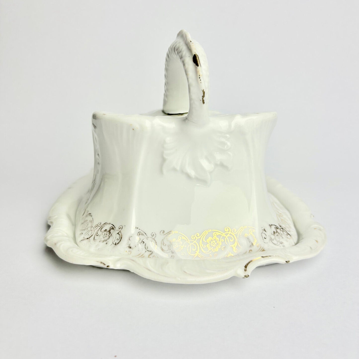 Large White Victorian Cheese Dish and Cover