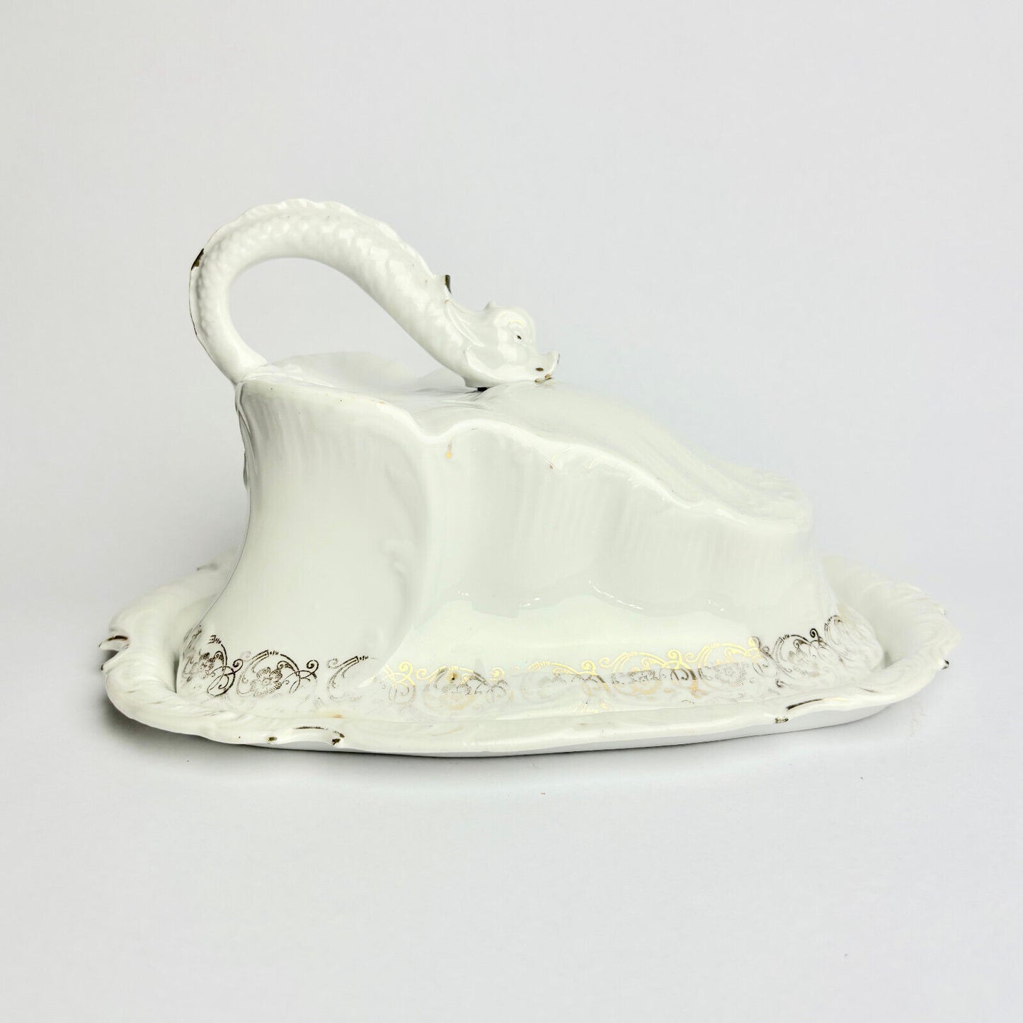 Large White Victorian Cheese Dish and Cover