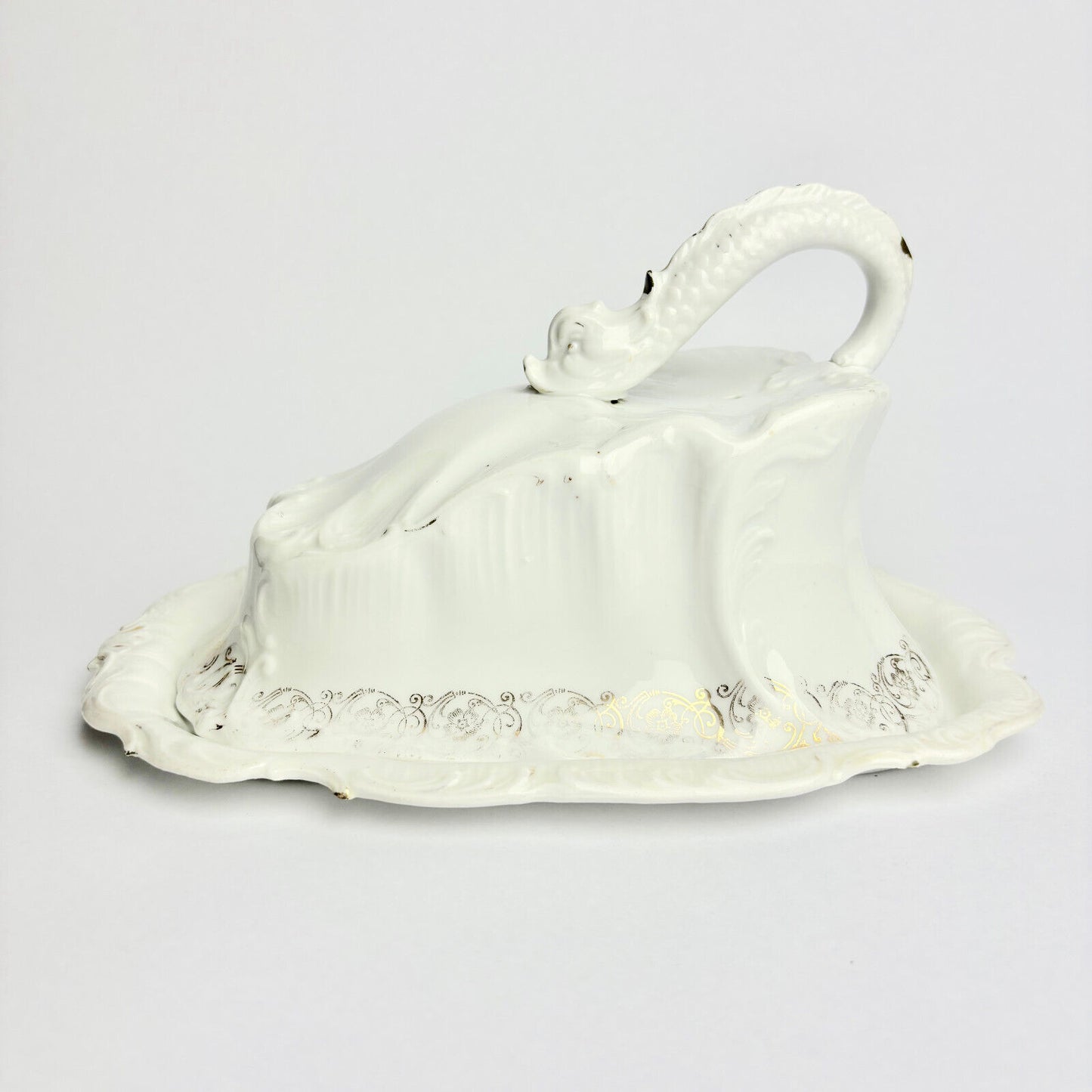 Large White Victorian Cheese Dish and Cover