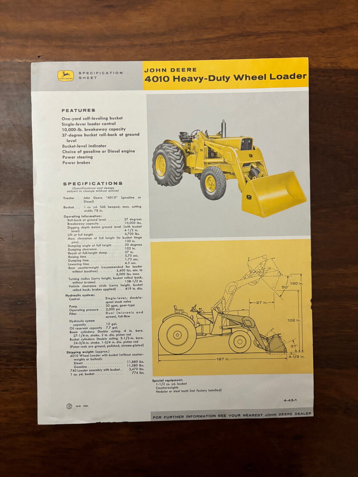 John Deere 4010 Heavy Duty Wheel Loader Sales brochure