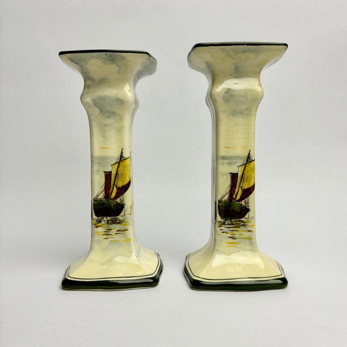 Pair of Royal Doulton Series Ware Sailboats Candlestick Holders