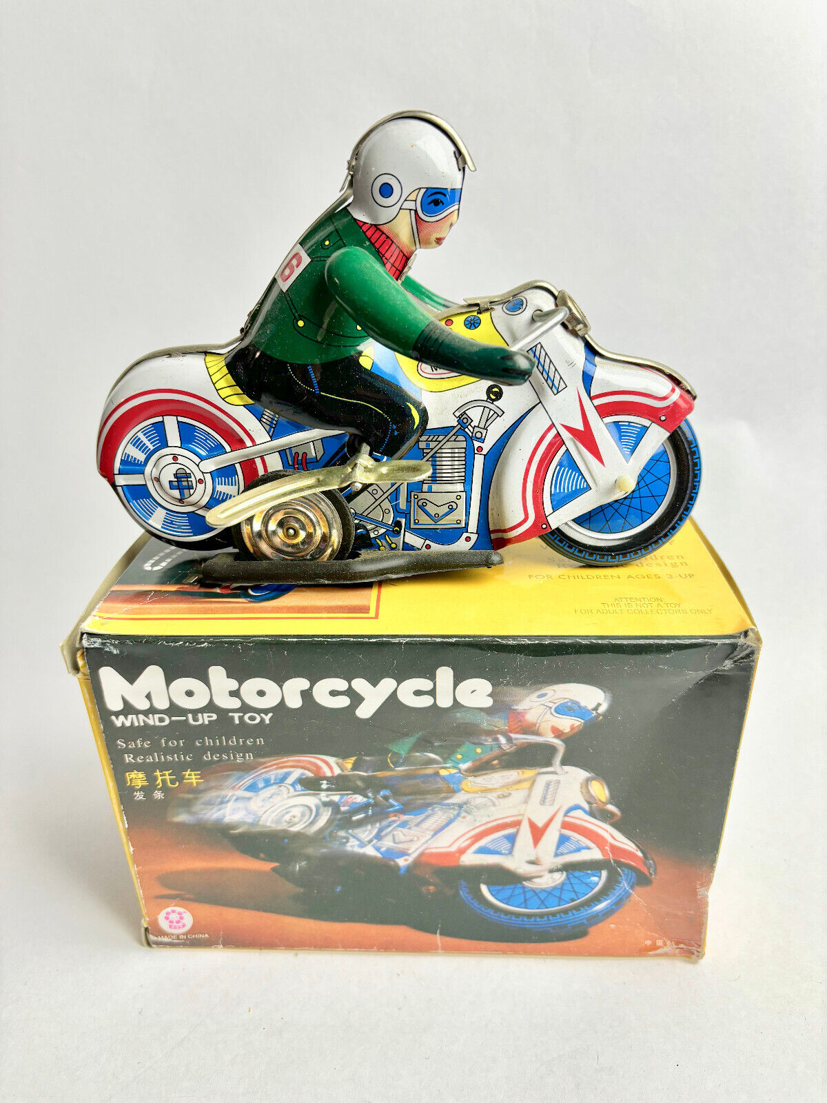 Vintage Chinese Wind-up Tin Plate Motorbike Rider (1970s)
