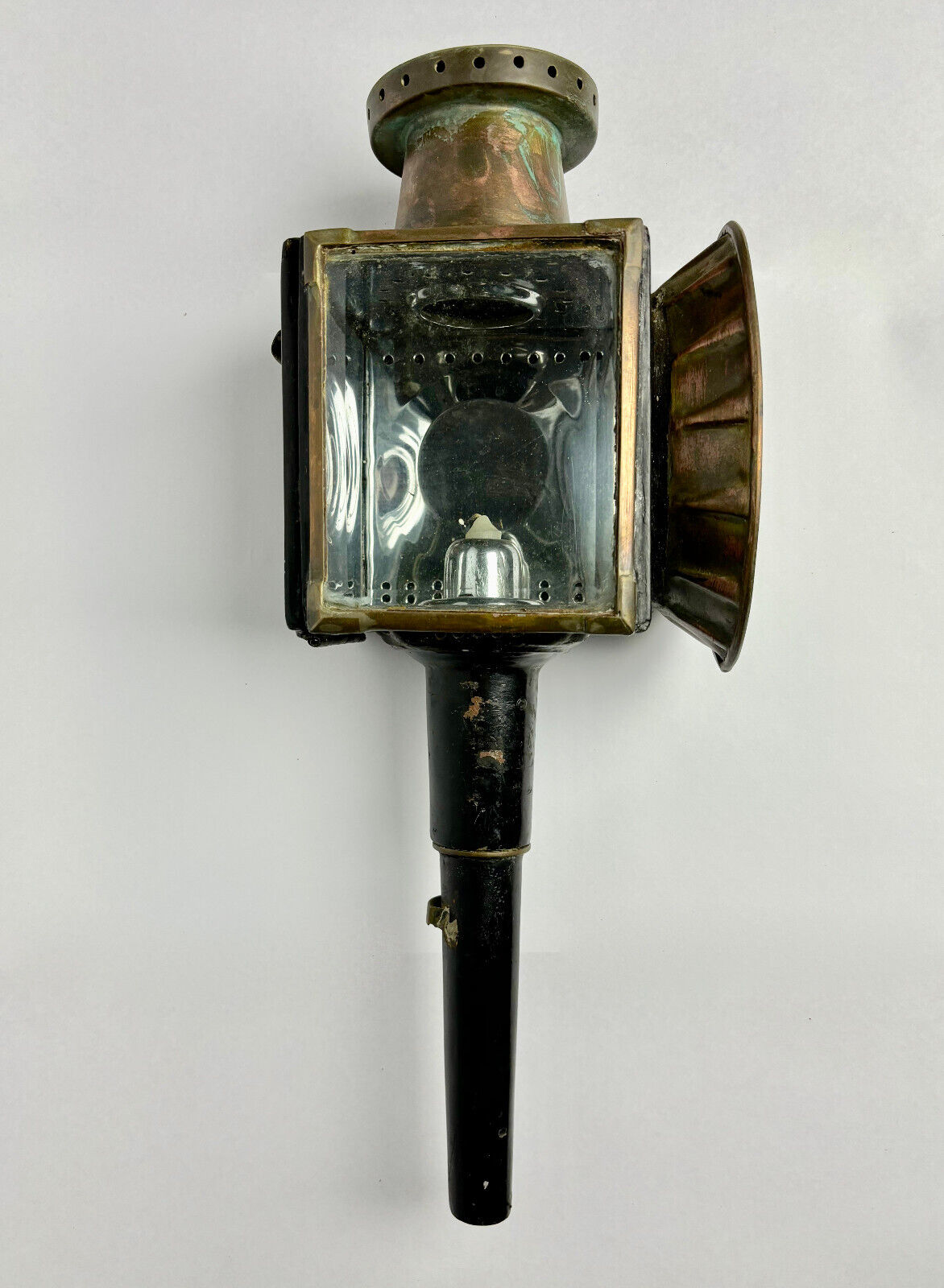 Large Antique Kerosene Carriage Buggy Lamp Beveled Glass 45cm
