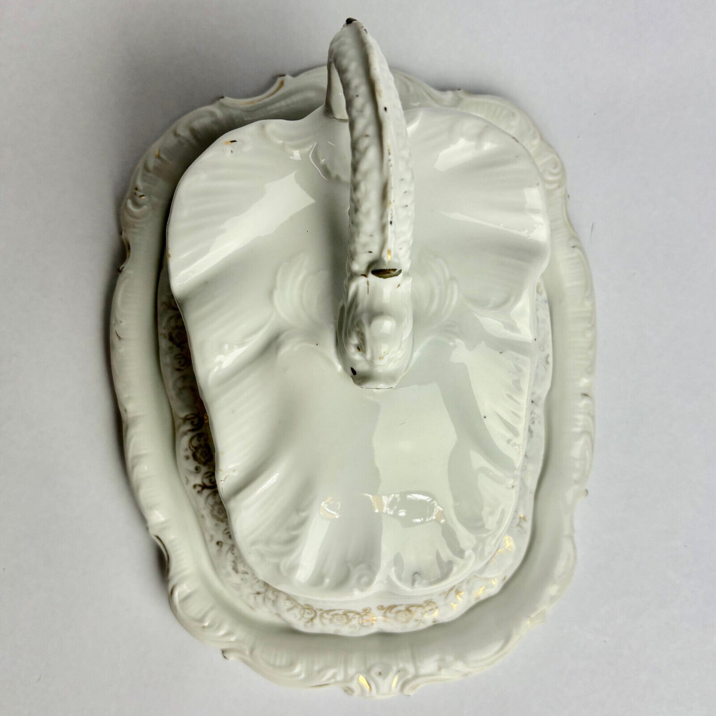 Large White Victorian Cheese Dish and Cover
