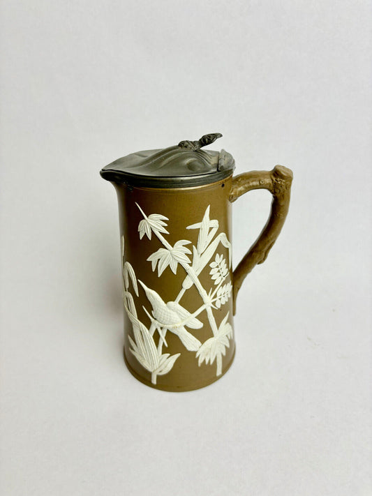 English 19th Century Dudson Brown and White Stoneware Covered Pitcher 17cm