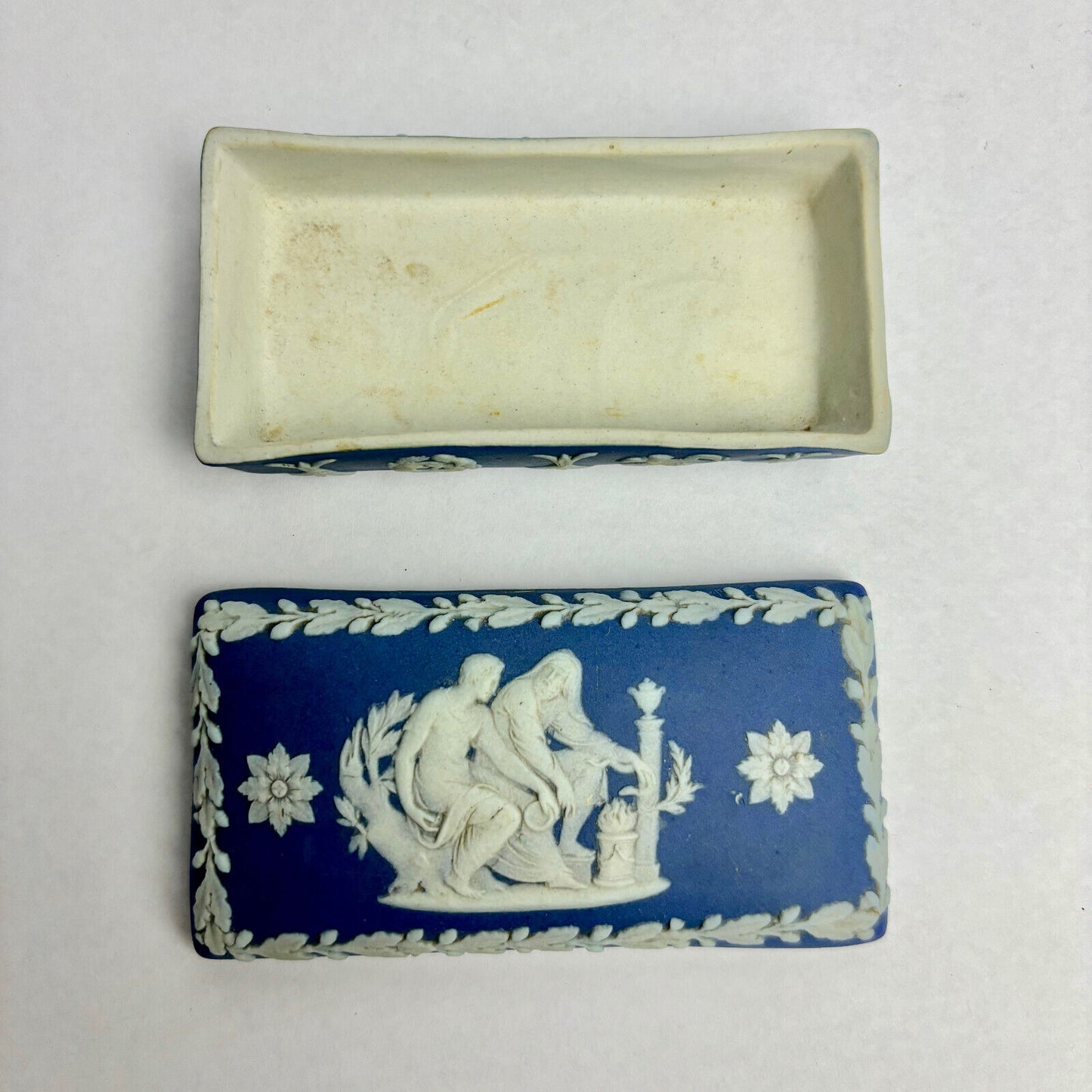 Antique Wedgwood Dark Blue Rectangular Trinket Box