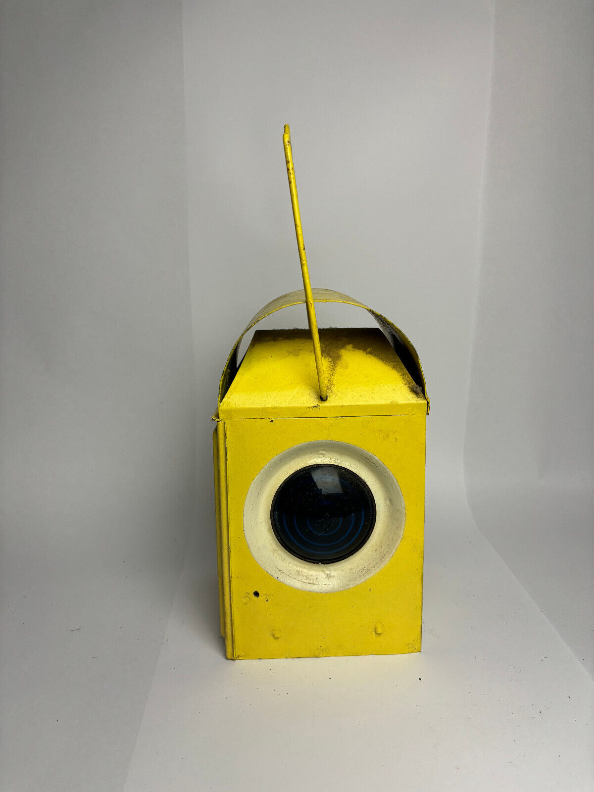 Vintage Yellow Railway Lantern (blue lens)