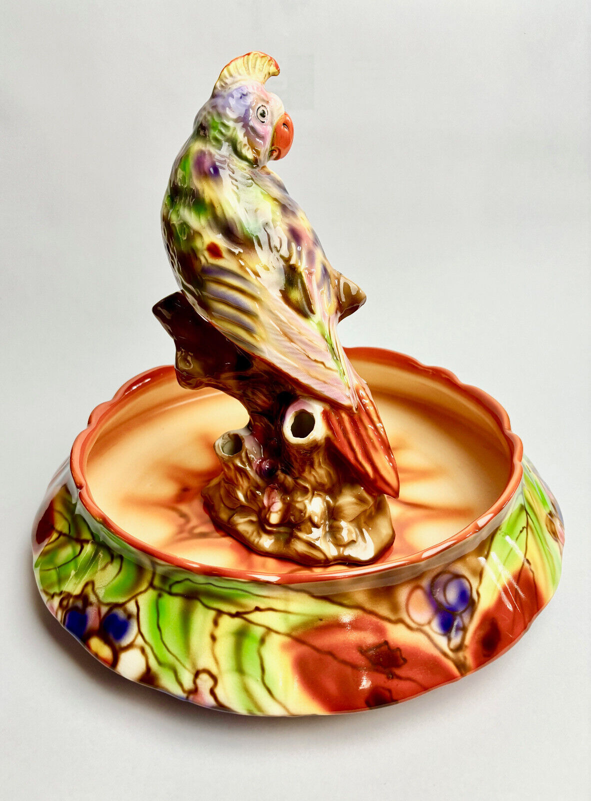 Falcon Ware Parrot Centrepiece by T. Lawrence Earthenware manufacturer