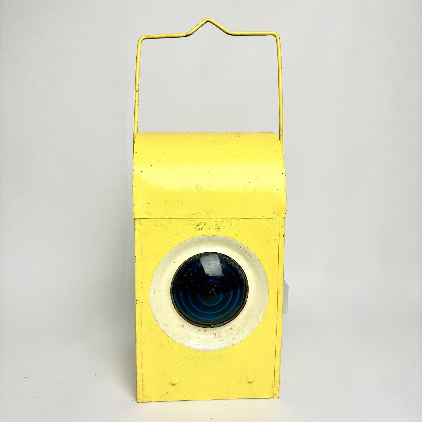 Vintage Yellow Railway Lantern (blue lens)