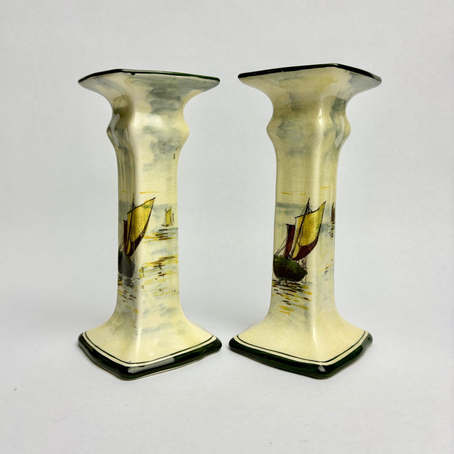 Pair of Royal Doulton Series Ware Sailboats Candlestick Holders