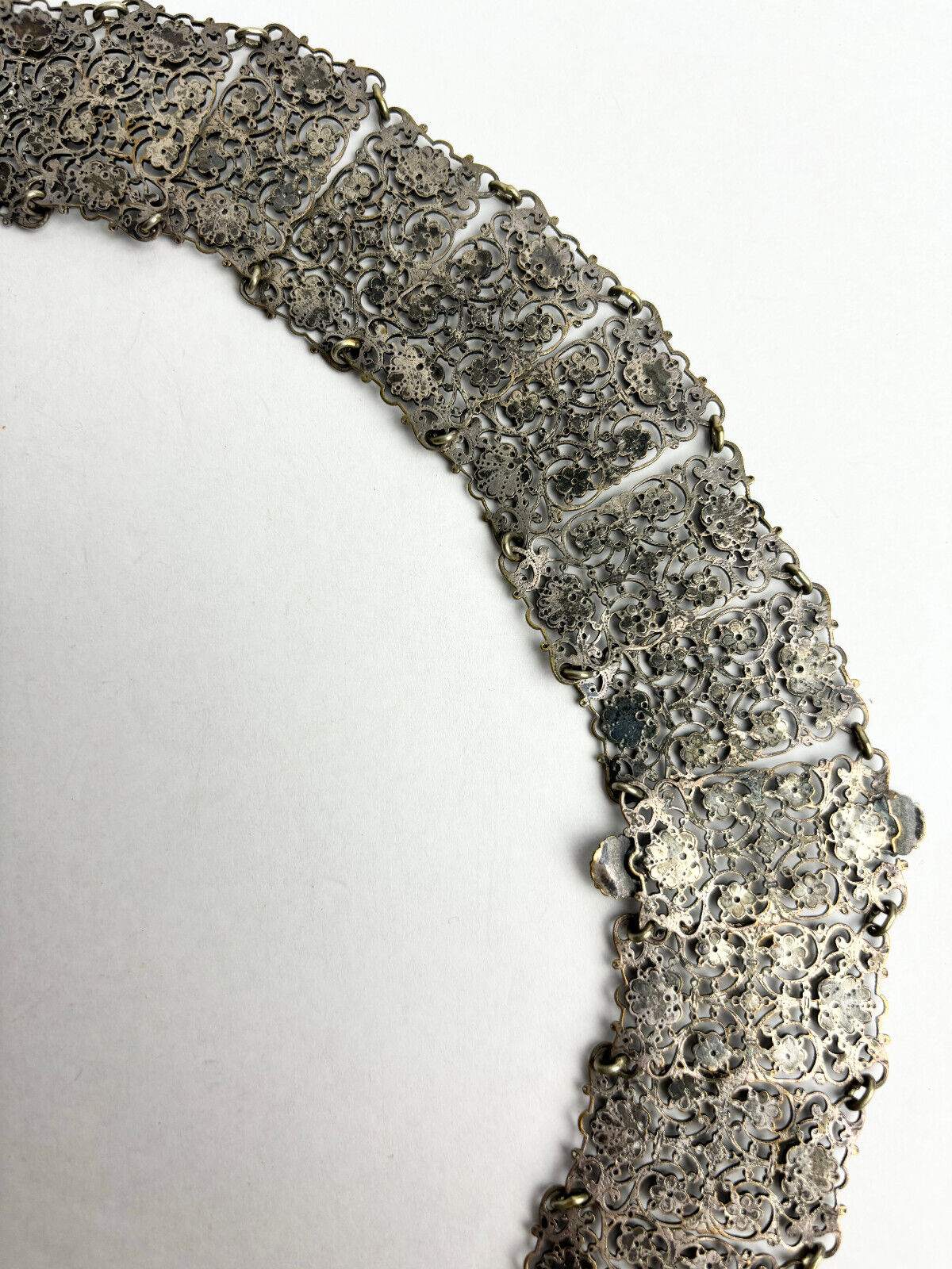 Antique Victorian White Metal Plated Chatelaine Belt