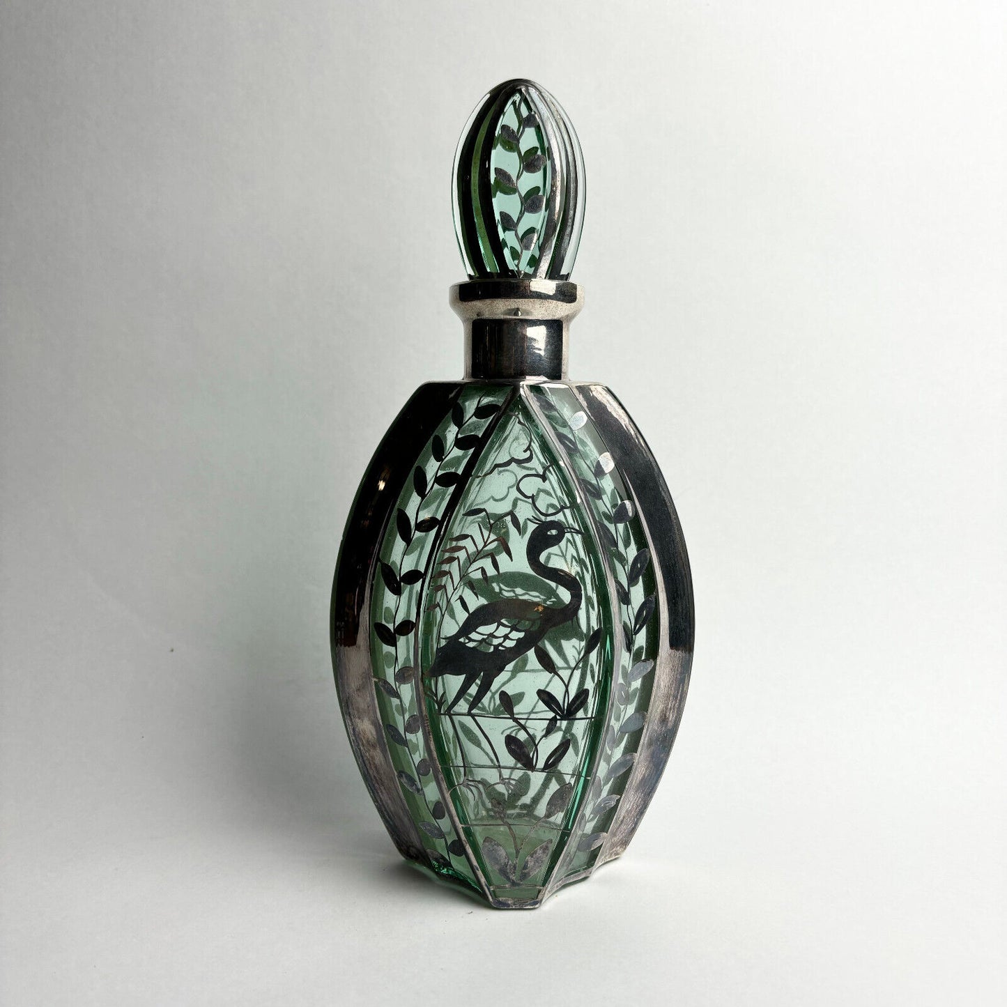 Art Deco silver overlay decanter by Pierre D’Avesn (26cm tall)