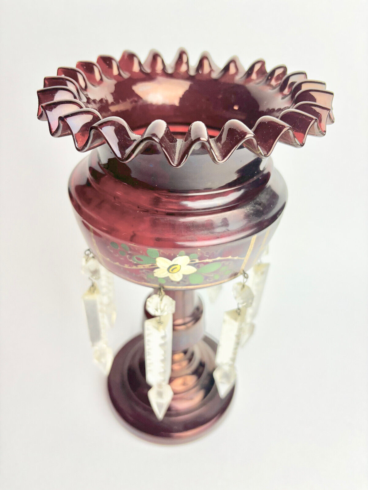 Antique Ruby Cranberry Glass Mantle Lustre with Droppers