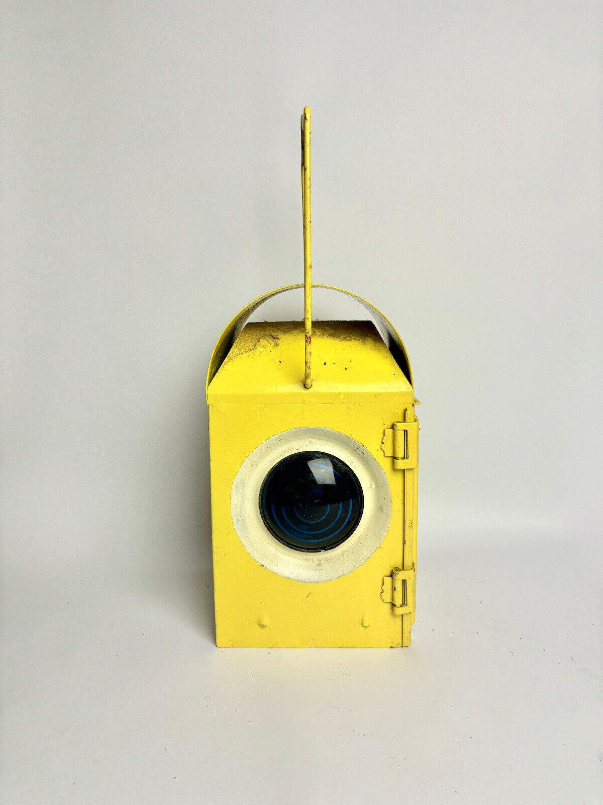 Vintage Yellow Railway Lantern (blue lens)