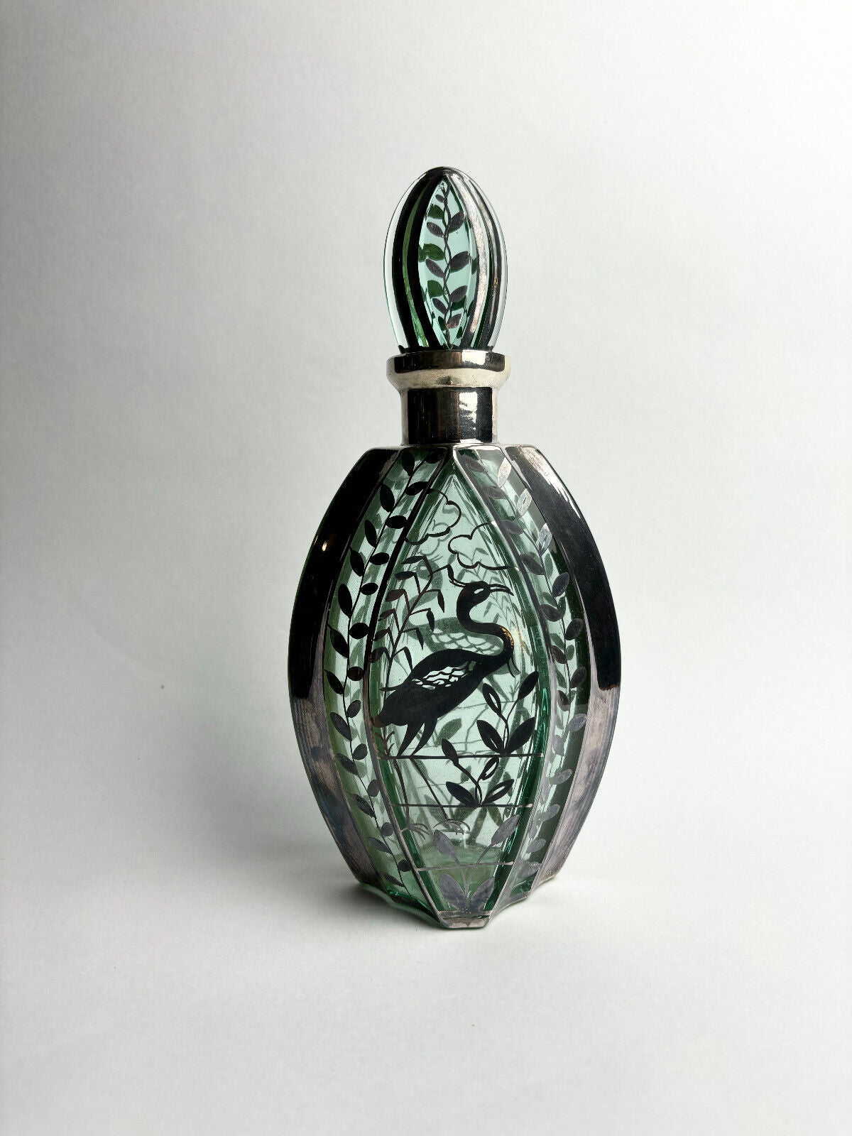 Art Deco silver overlay decanter by Pierre D’Avesn (26cm tall)
