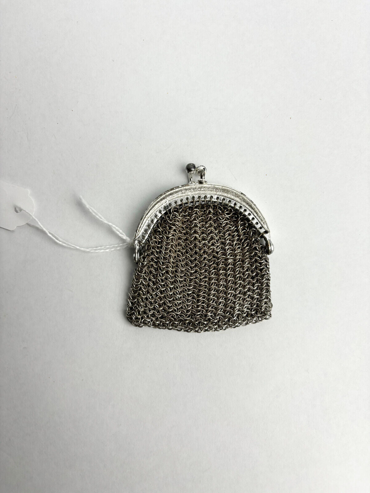 Antique Victorian White Metal Plated Mesh Coin Purse 7cm tall