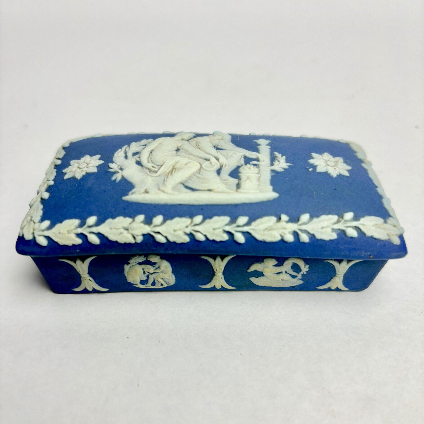 Antique Wedgwood Dark Blue Rectangular Trinket Box