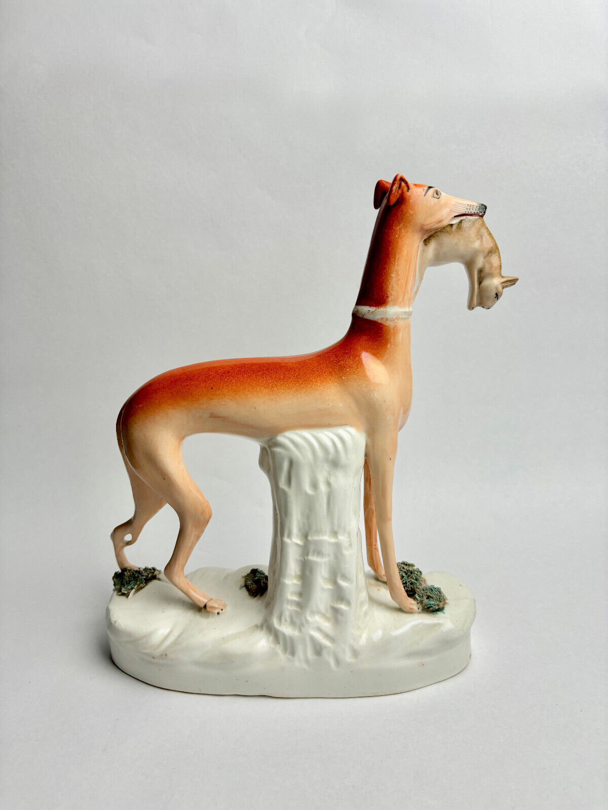 Staffordshire Pottery Whippet with Hare, c. 1870