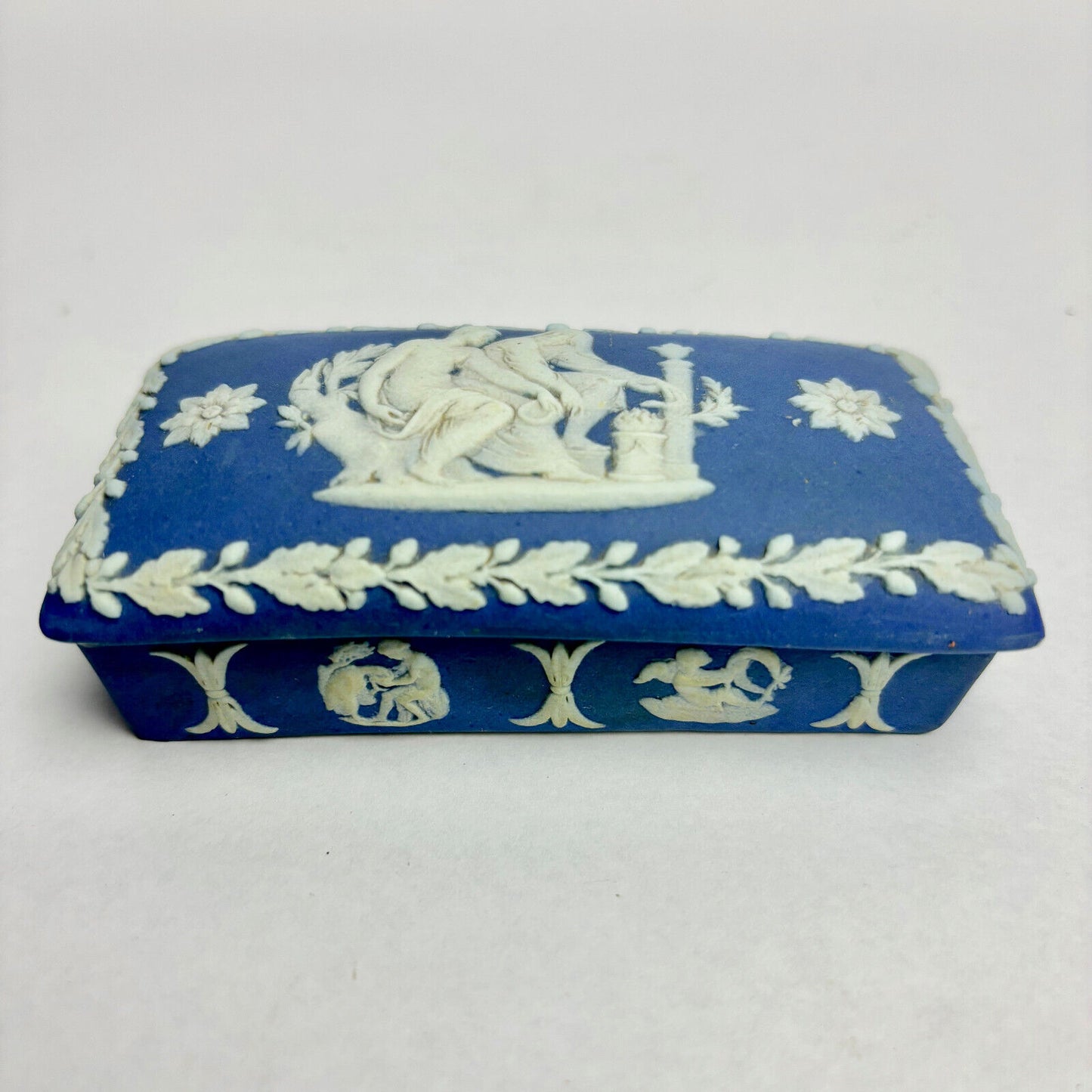 Antique Wedgwood Dark Blue Rectangular Trinket Box