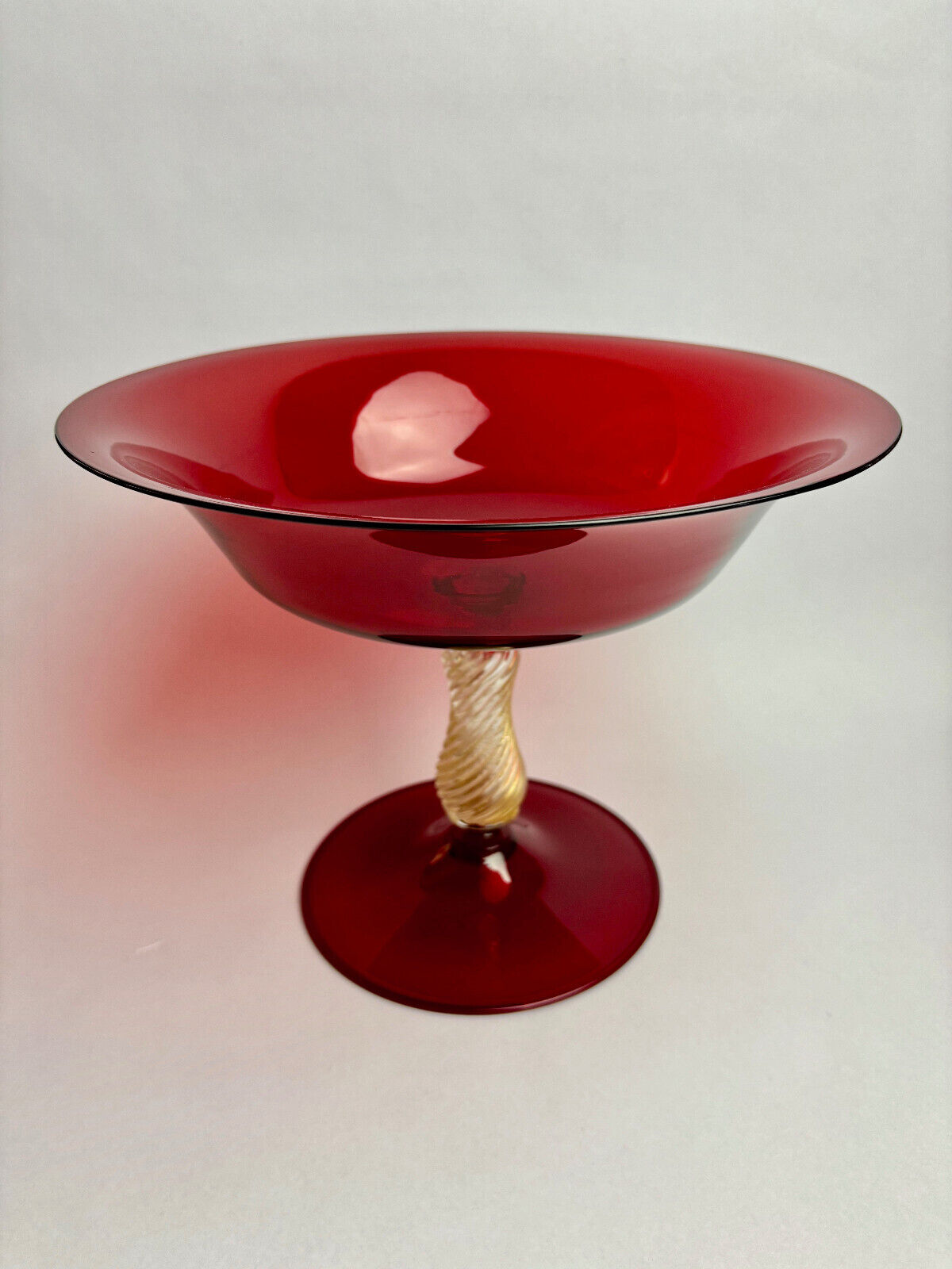 Vintage Italian Venetian Murano Glass Barovier & Toso Ruby Red Comport