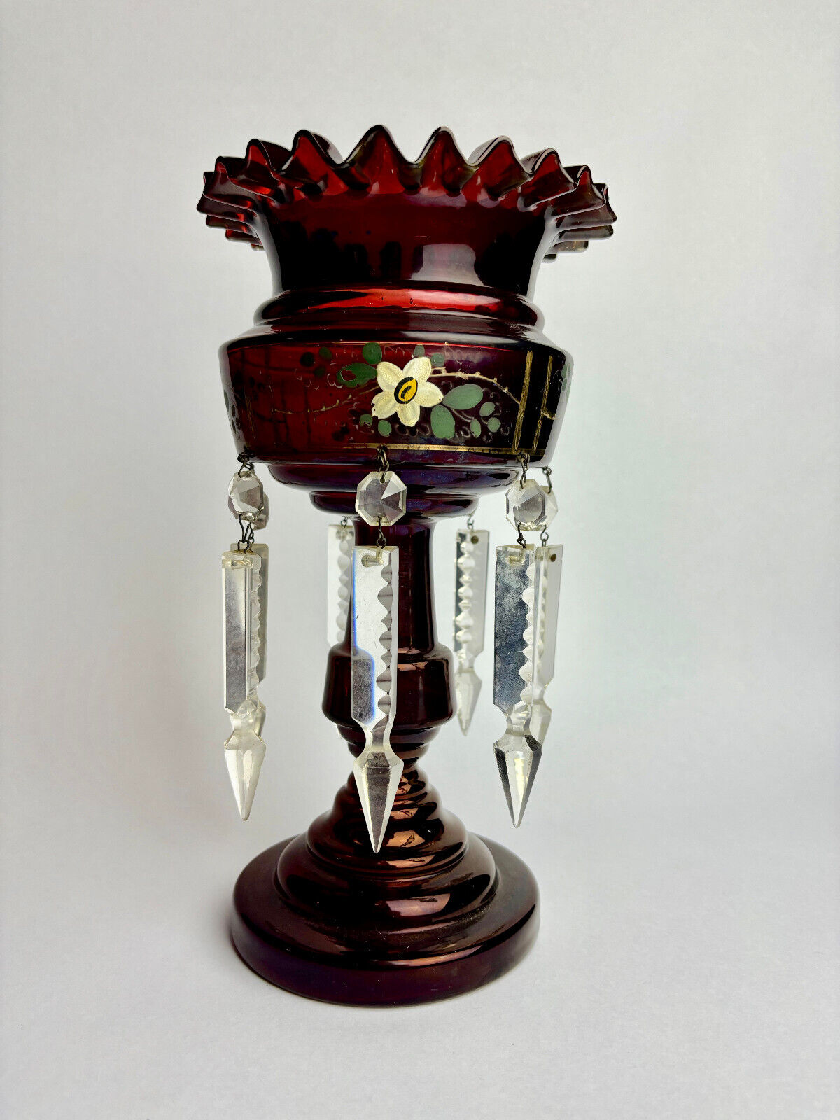 Antique Ruby Cranberry Glass Mantle Lustre with Droppers
