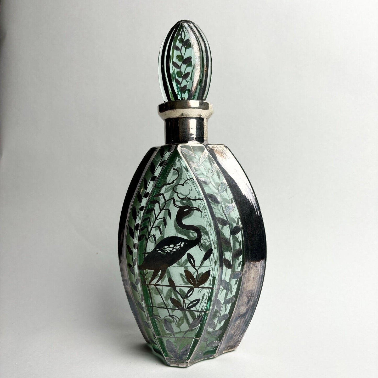 Art Deco silver overlay decanter by Pierre D’Avesn (26cm tall)