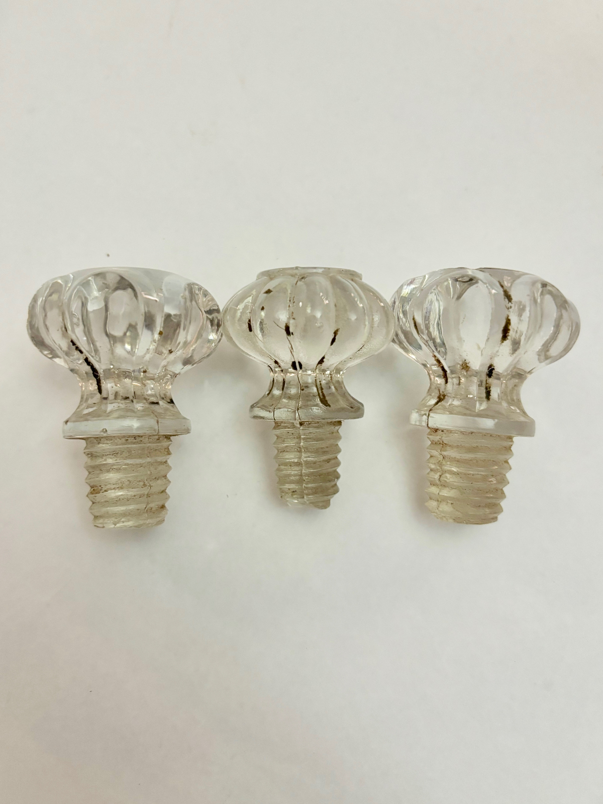 Three Antique Threaded Glass Drawer Handles