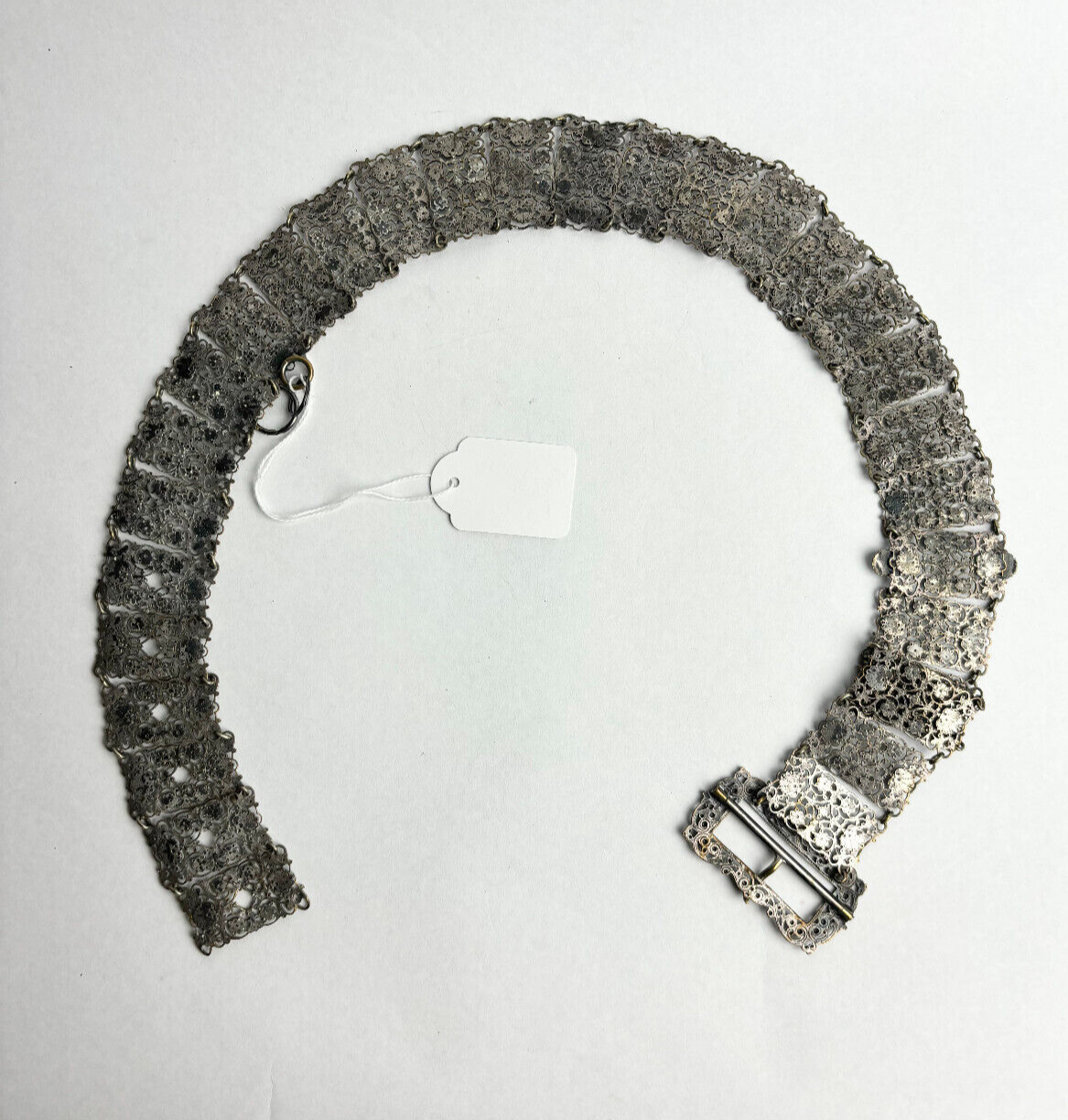 Antique Victorian White Metal Plated Chatelaine Belt