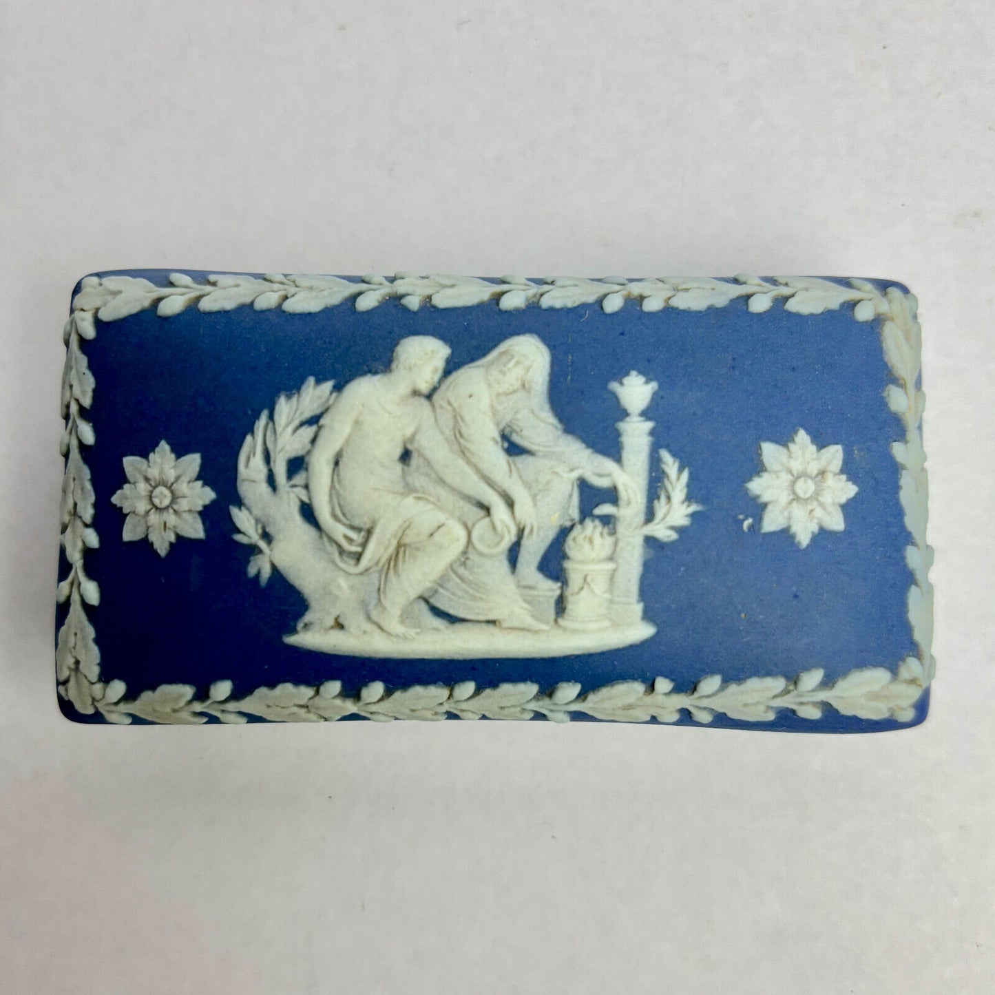 Antique Wedgwood Dark Blue Rectangular Trinket Box