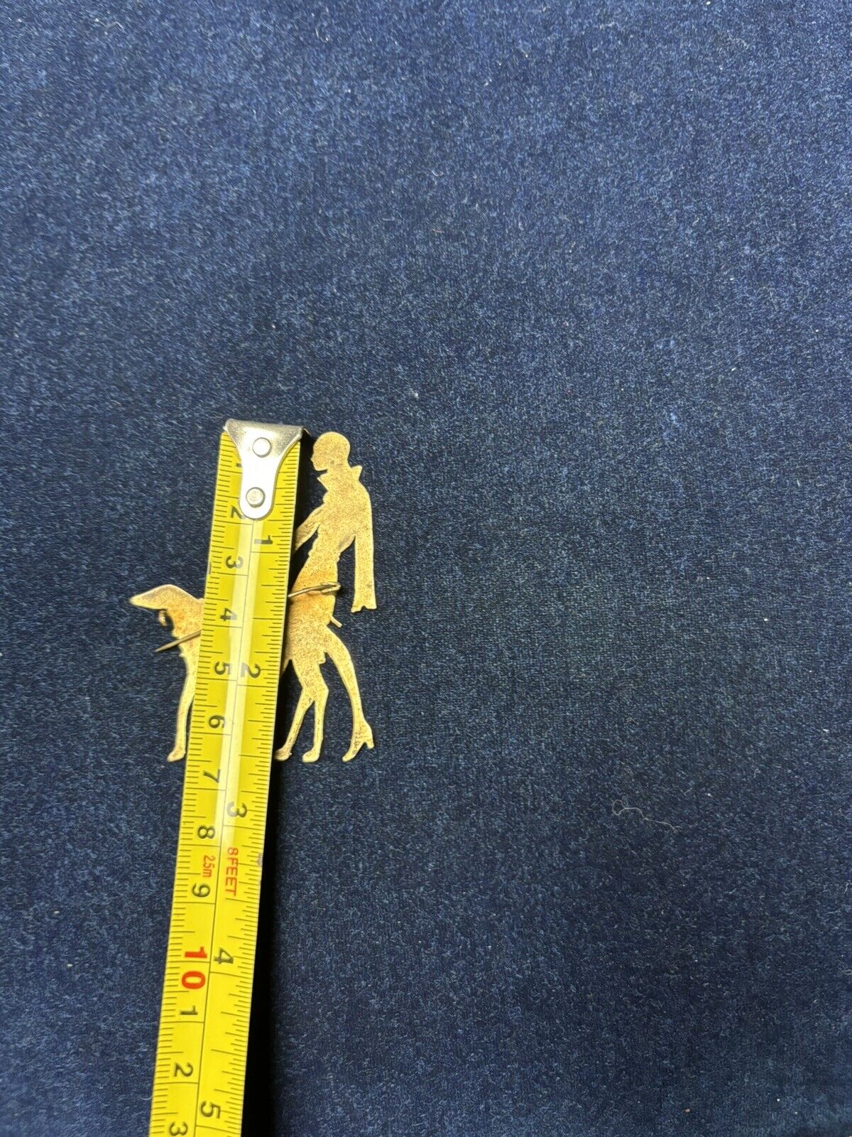 Vintage Art Deco Brooch Woman Walking Borzoi Dog Brass Vogue Pin 1920s