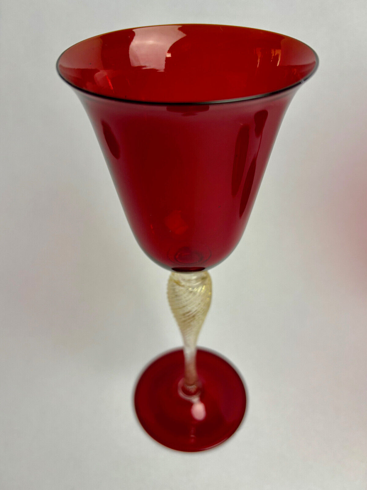 Vintage Italian Venetian Murano Glass Barovier & Toso Ruby Red Glass Goblets
