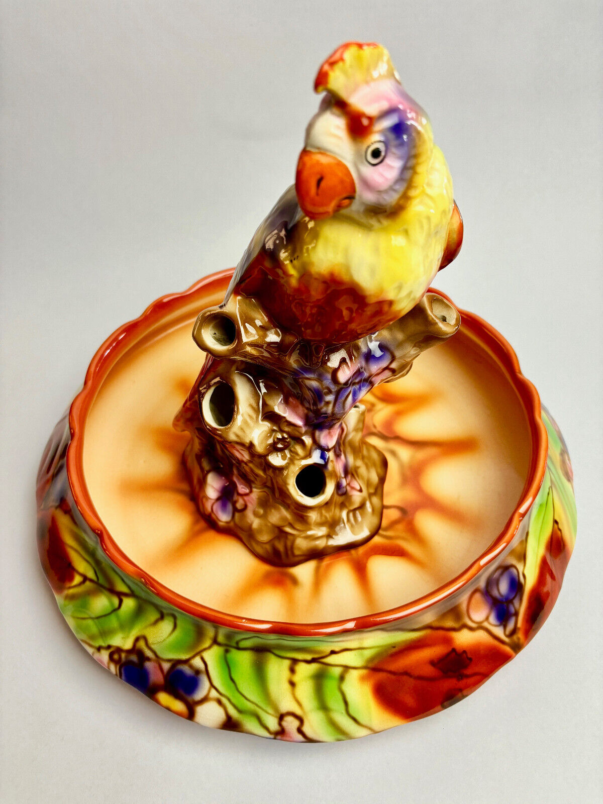 Falcon Ware Parrot Centrepiece by T. Lawrence Earthenware manufacturer