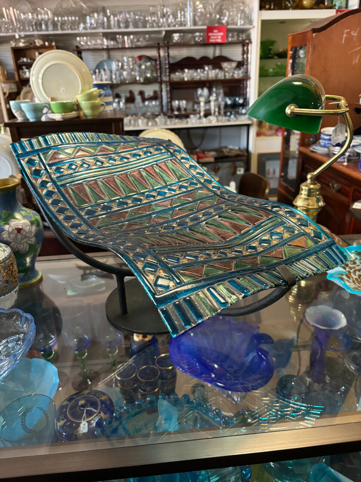 Flying rug art glass with metal stand by Giuse Maggi, Bahrain