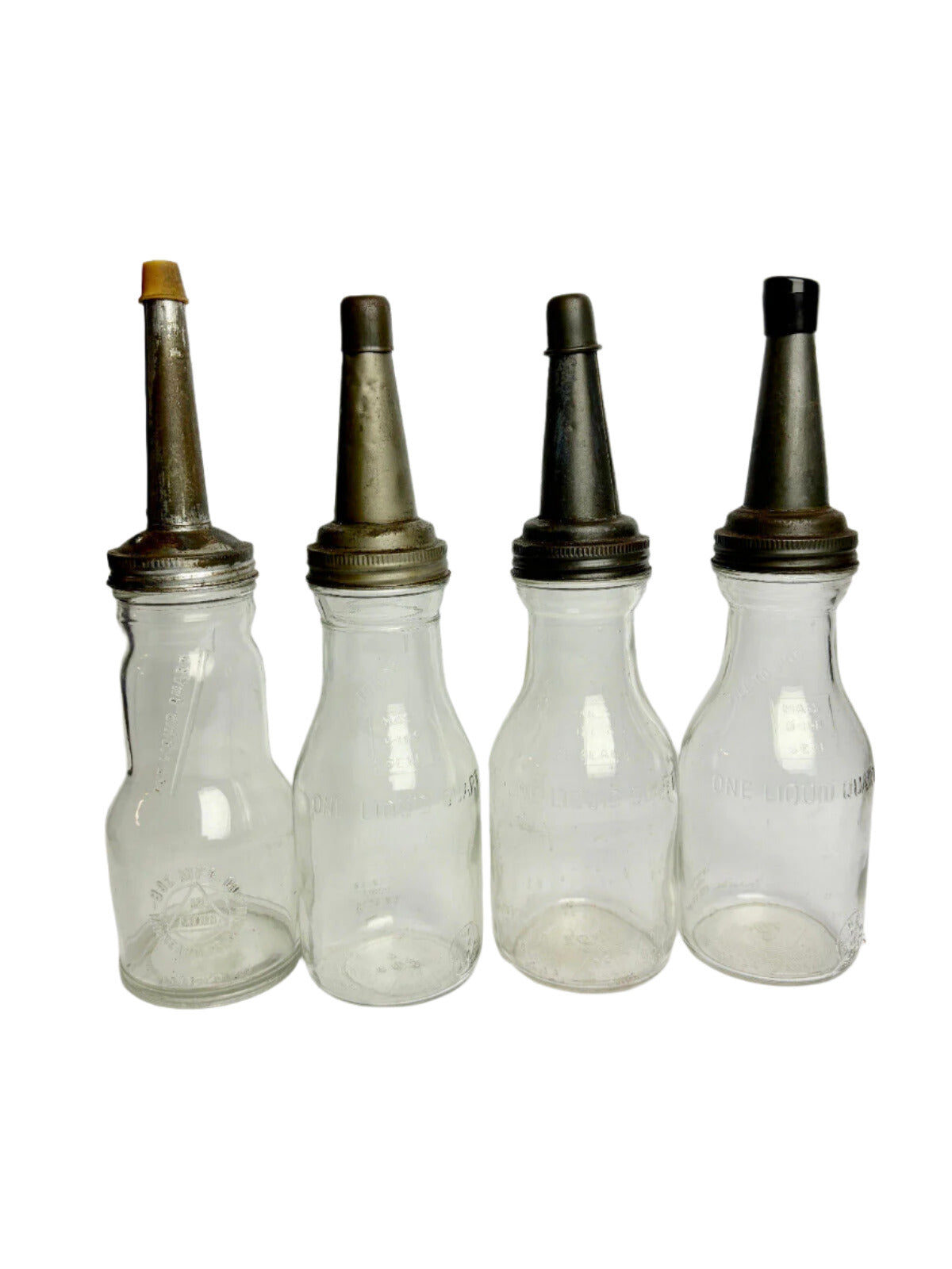 Vintage One Quart Eight Oil Bottle Rack Set Spout & Caps (non-matching)