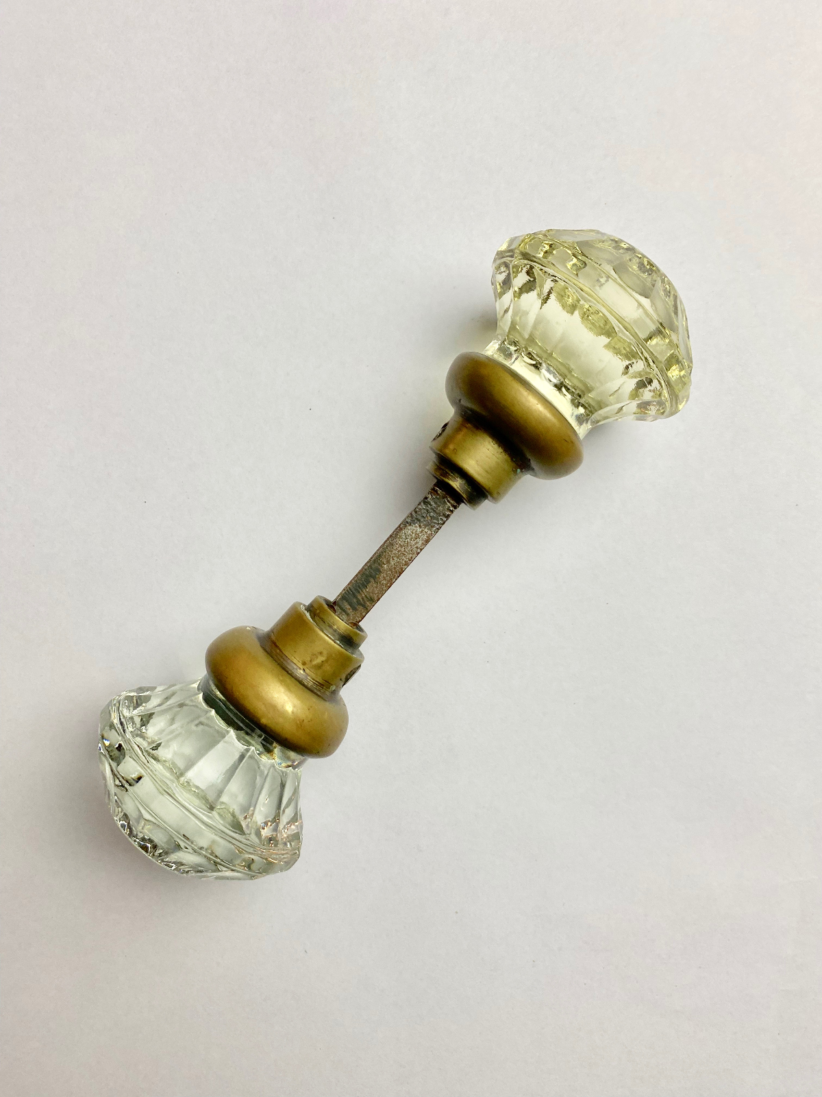 Pair Of Edwardian Glass and Brass Plated Door Knobs